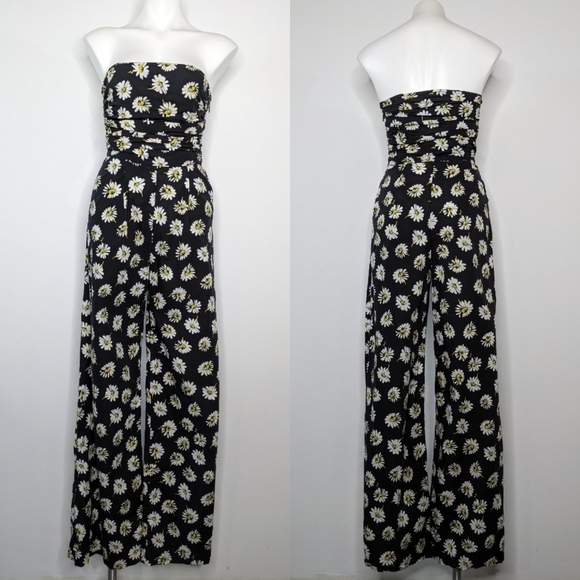 MSGM black white yellow daisy print strapless jumpsuit S/6 - Picture 1 of 15